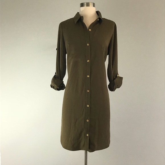 michael kors shirt dress olive